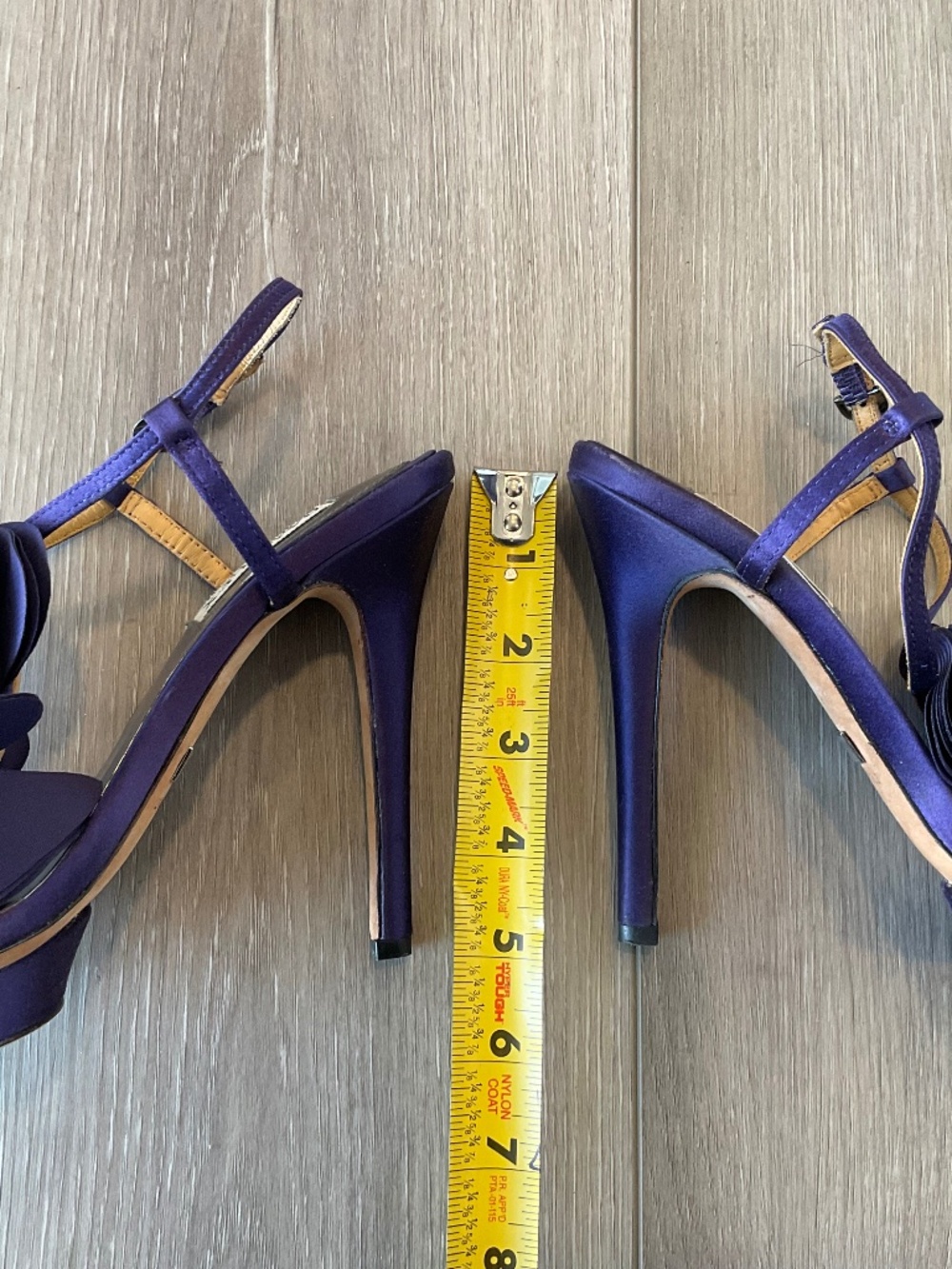 BADGLEY MISCHKA Randee Purple Satin Blossom Detail Platform Heels Size 7.5 - Picture 7 of 8